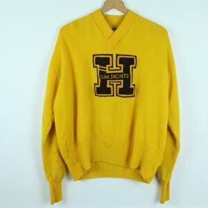 Dehen Knitting Company Vintage Varsity Sweater Letterman San Jacinto TX 50 Wool